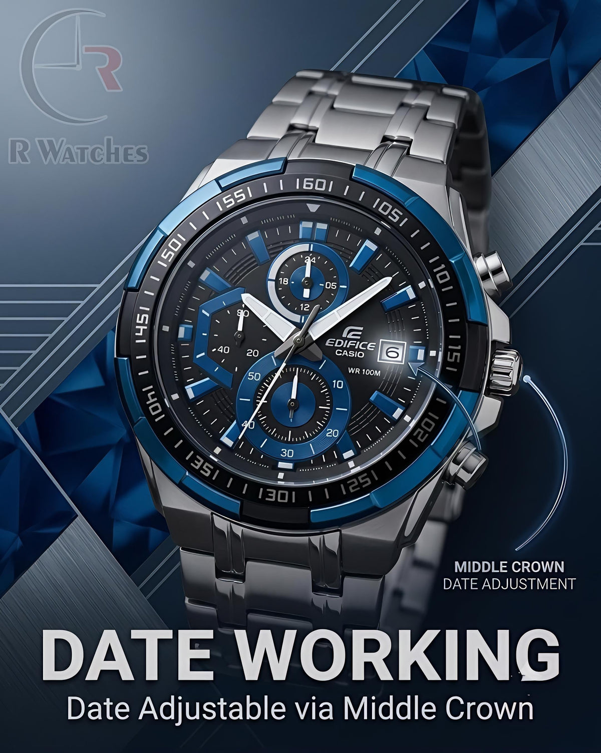 Edifice Silver Blue โ Premium Luxury Chronograph Watch