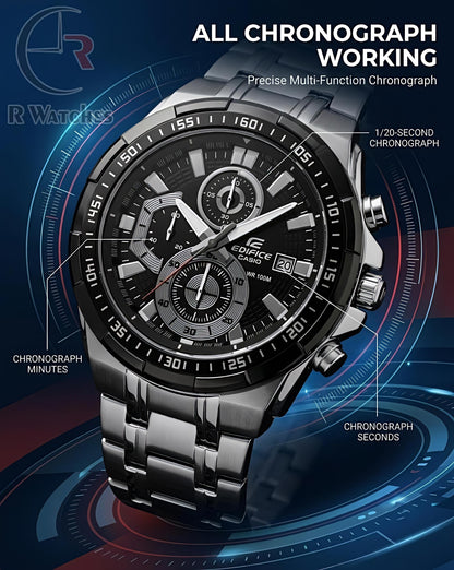 Edifice Silver Black – Premium Luxury Chronograph Watch