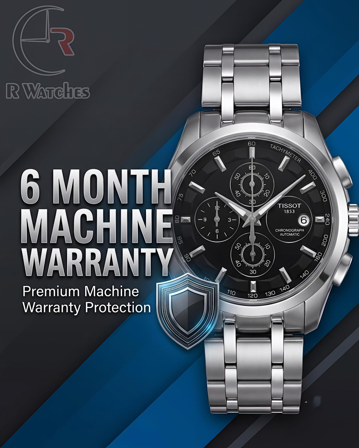 Tissot Silver Black – Premium Luxury Chronograph Watch (6 Month Warrenty)