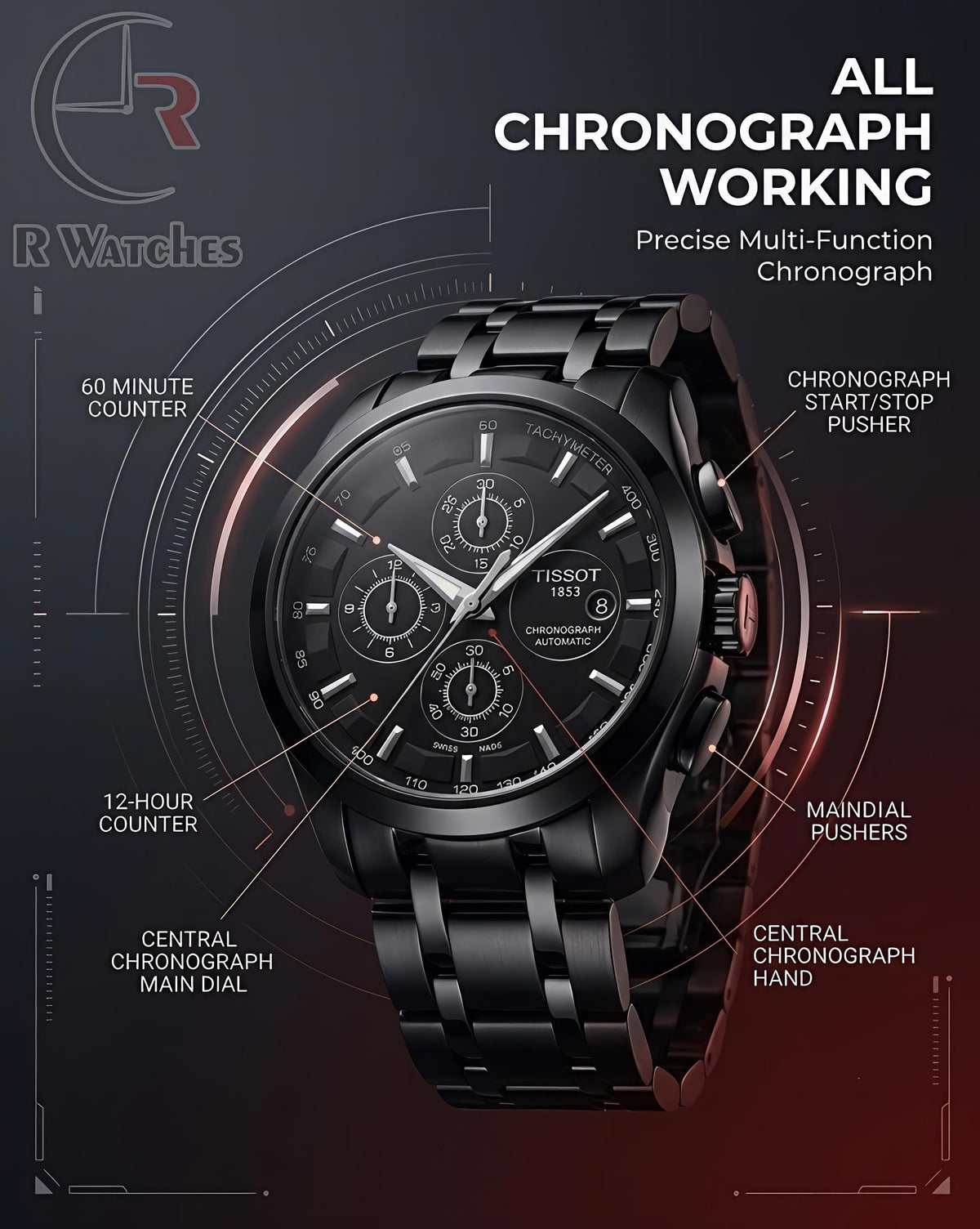 Tissot Full Black – Premium Luxury Chronograph Watch (6 Month Warrenty)