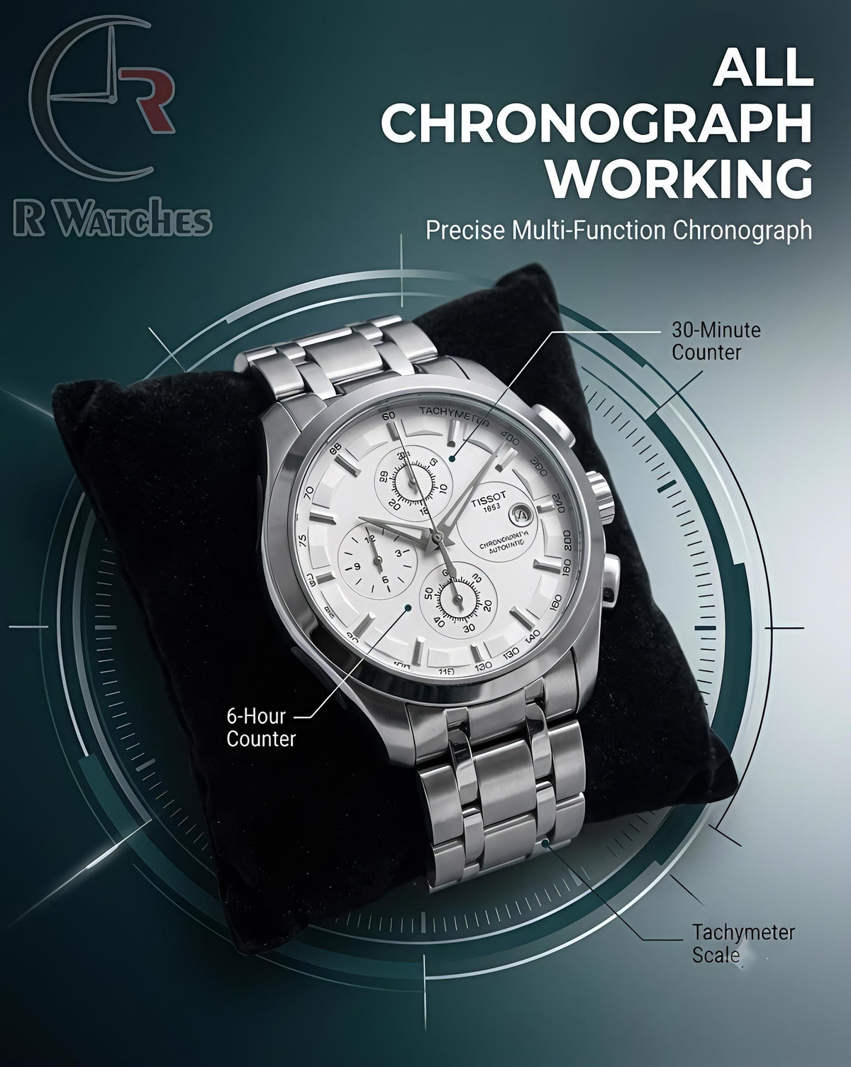 Tissot Silver White – Premium Luxury Chronograph Watch (6 Month Warrenty)