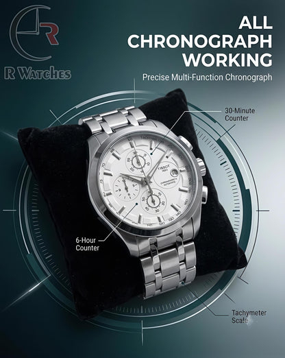 Tissot Silver White – Premium Luxury Chronograph Watch (6 Month Warrenty)