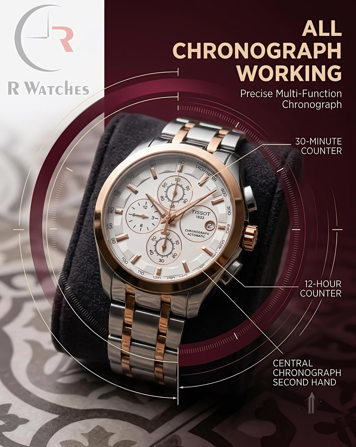 Tissot Dual Tone White – Premium Luxury Chronograph Watch (6 Month Warrenty)